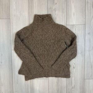 Red Maple Sweater Womens Medium Brown Alpaca Knit Pullover Long Cable Knit Mock